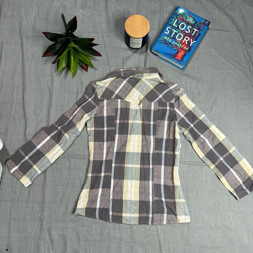 Passport women’s Plaid Button-Down Shirt - Gray, Yellow, White - Picture 8 of 11